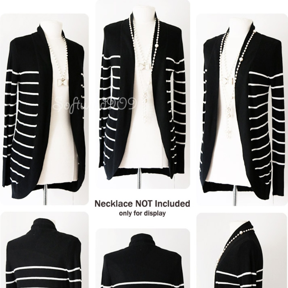 Last 1☝️Black White Striped Soft Cocoon Cardigan - Picture 6 of 7